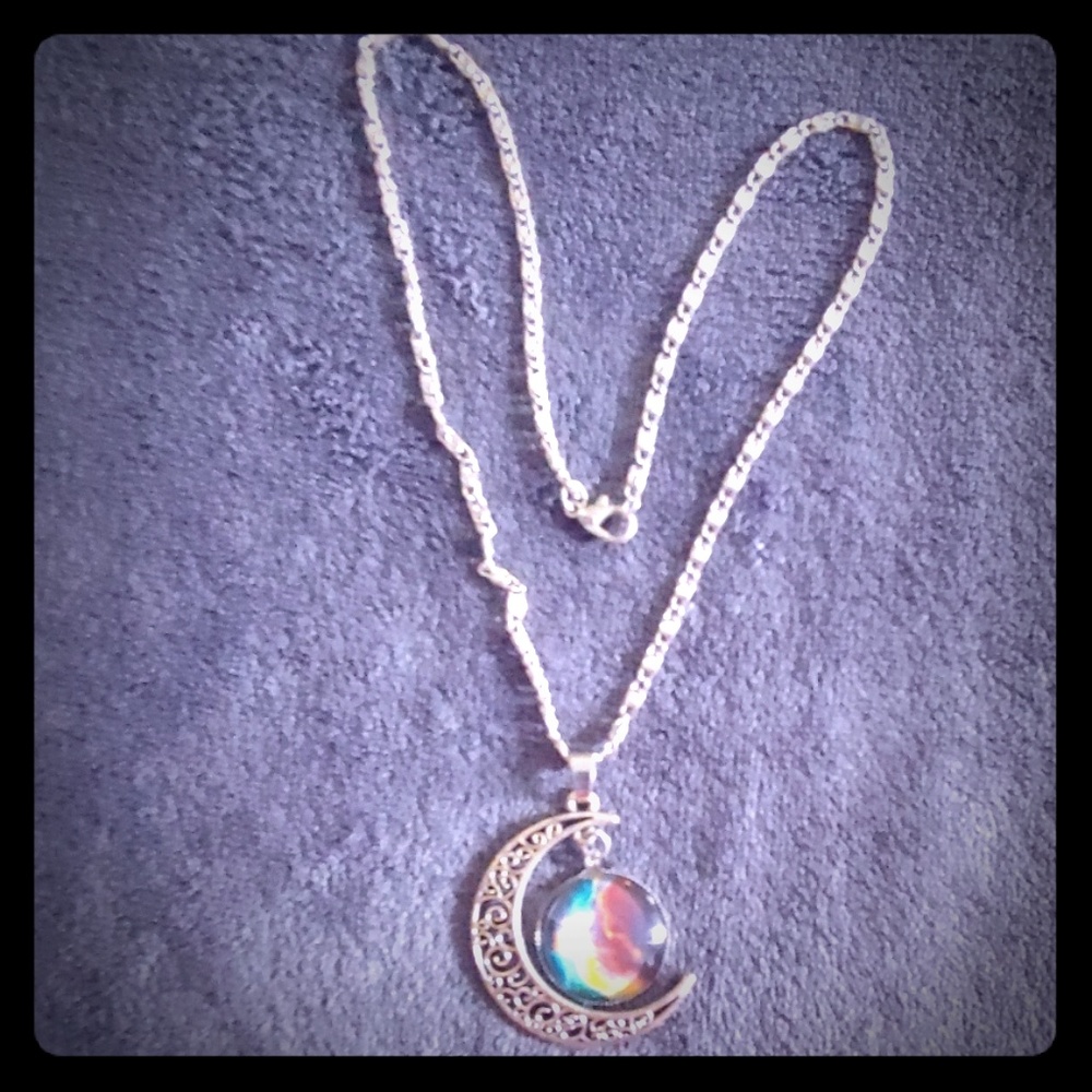 Crescent moon milky way pendant necklace